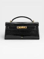 Crocodile-Embossed Leather Square Handbag