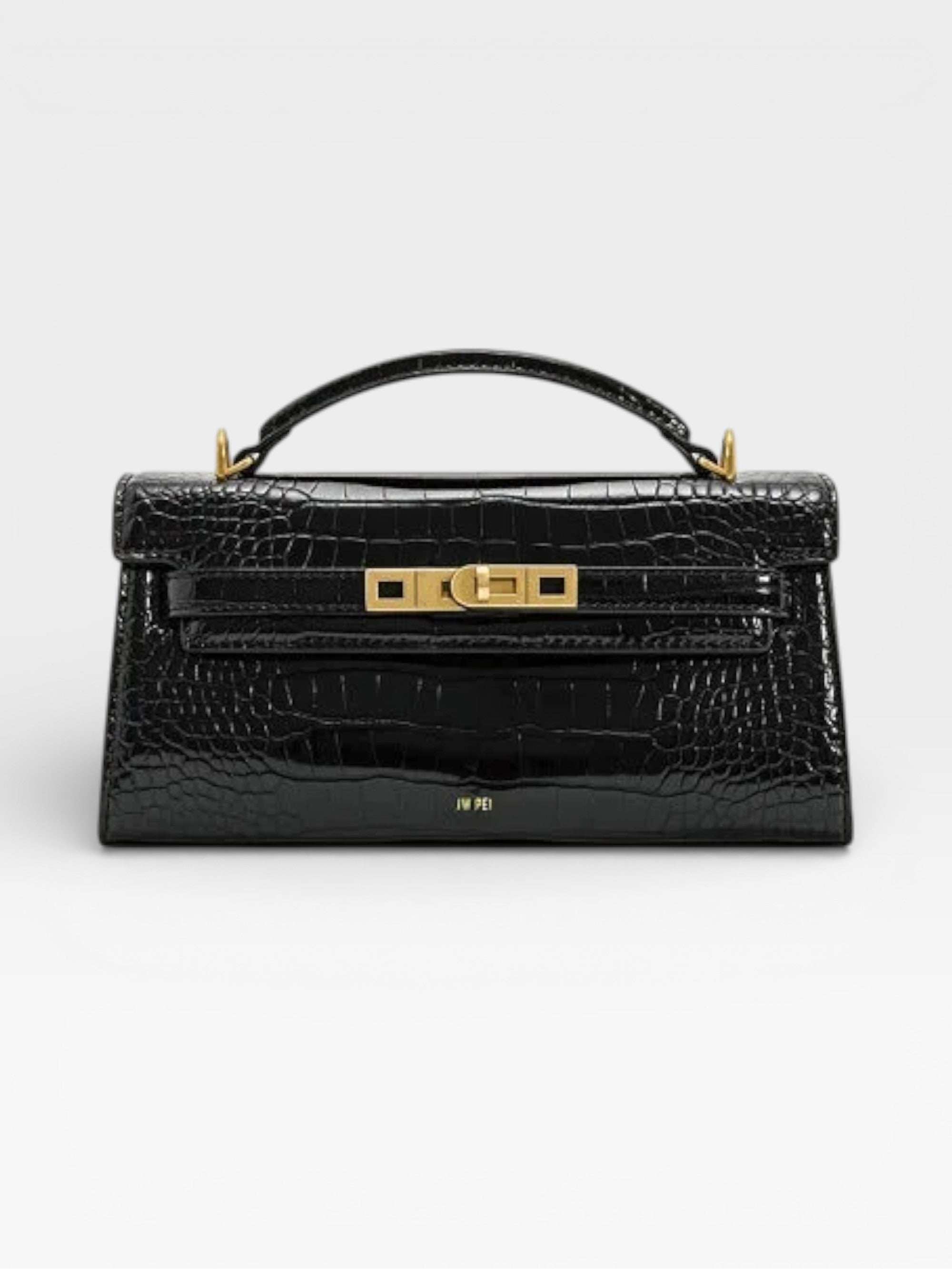 Crocodile-Embossed Leather Square Handbag