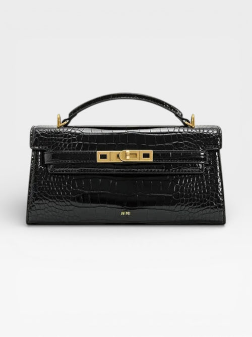 Crocodile-Embossed Leather Square Handbag