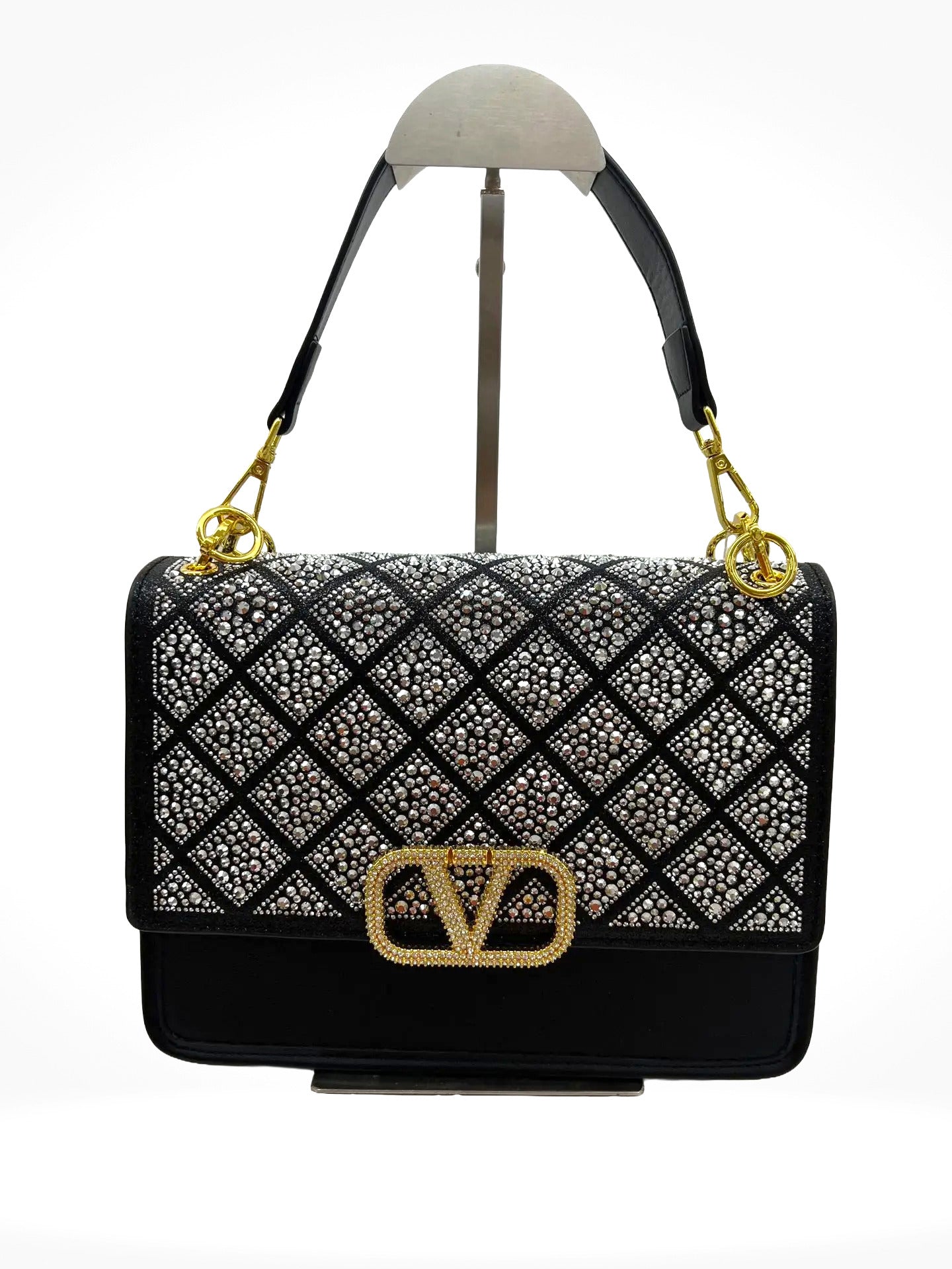 Diamond-Studded Quilted Shoulder Bag