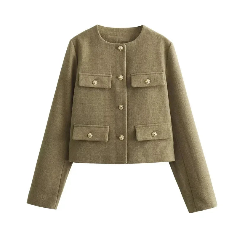 Women's Elegant Cropped Jacket – Long Sleeve Short Coat