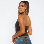 Sexy Tanktop mit Reißverschluss für Damen – ärmelloses, figurbetontes Clubwear-Crop-Top aus PU-Leder