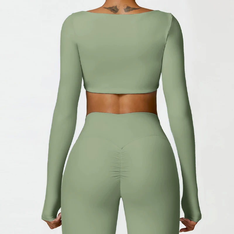 Seamless Square Neck Gym Top – Long Sleeve Compression Crop