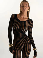 Sheer Hollow Long Sleeve Jumpsuit