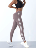 High-Waist Cropped Sport Leggings – Hip-Lifting Striped Fitness Pants for Women