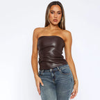 Sexy Tanktop mit Reißverschluss für Damen – ärmelloses, figurbetontes Clubwear-Crop-Top aus PU-Leder