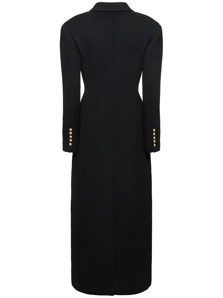 Victoria Structured Gold-Button Maxi Coat