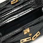 Crocodile-Embossed Leather Square Handbag