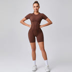 Contour Fit Yoga Romper -Brown