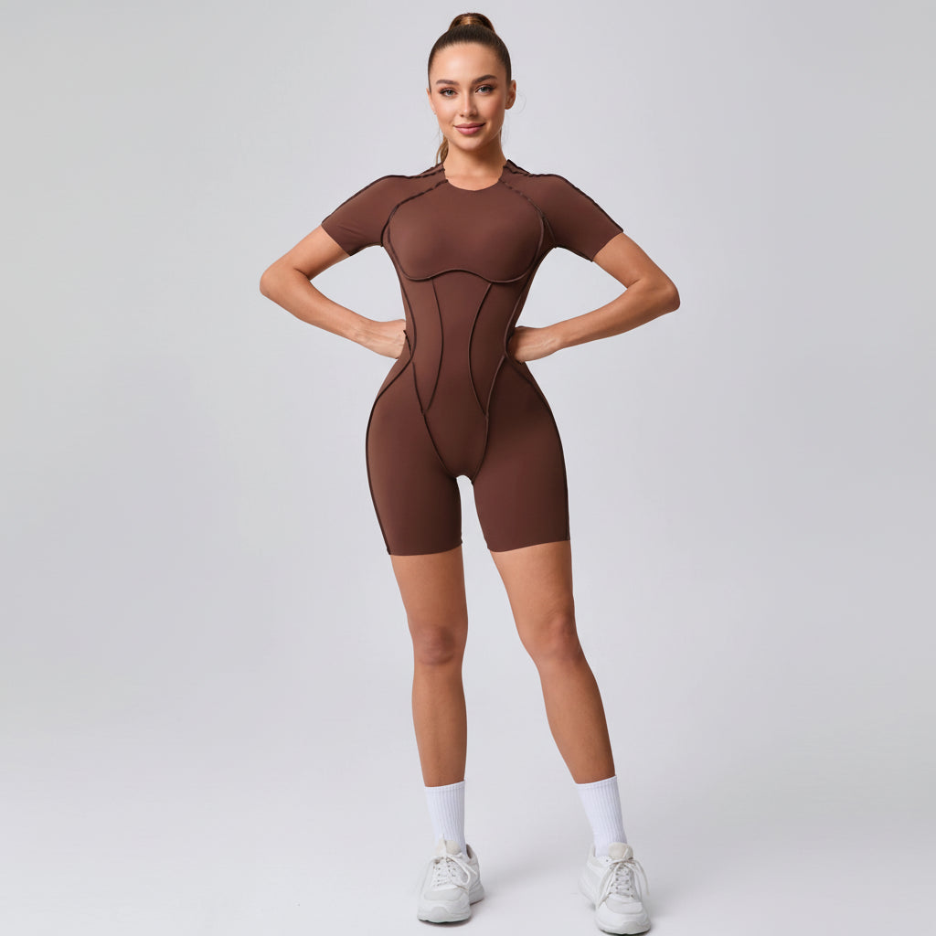 Contour Fit Yoga Romper -Brown