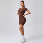 Contour Fit Yoga Romper -Brown