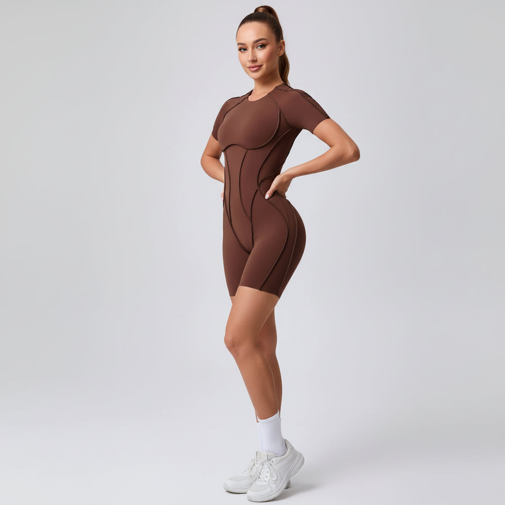Contour Fit Yoga Romper -Brown
