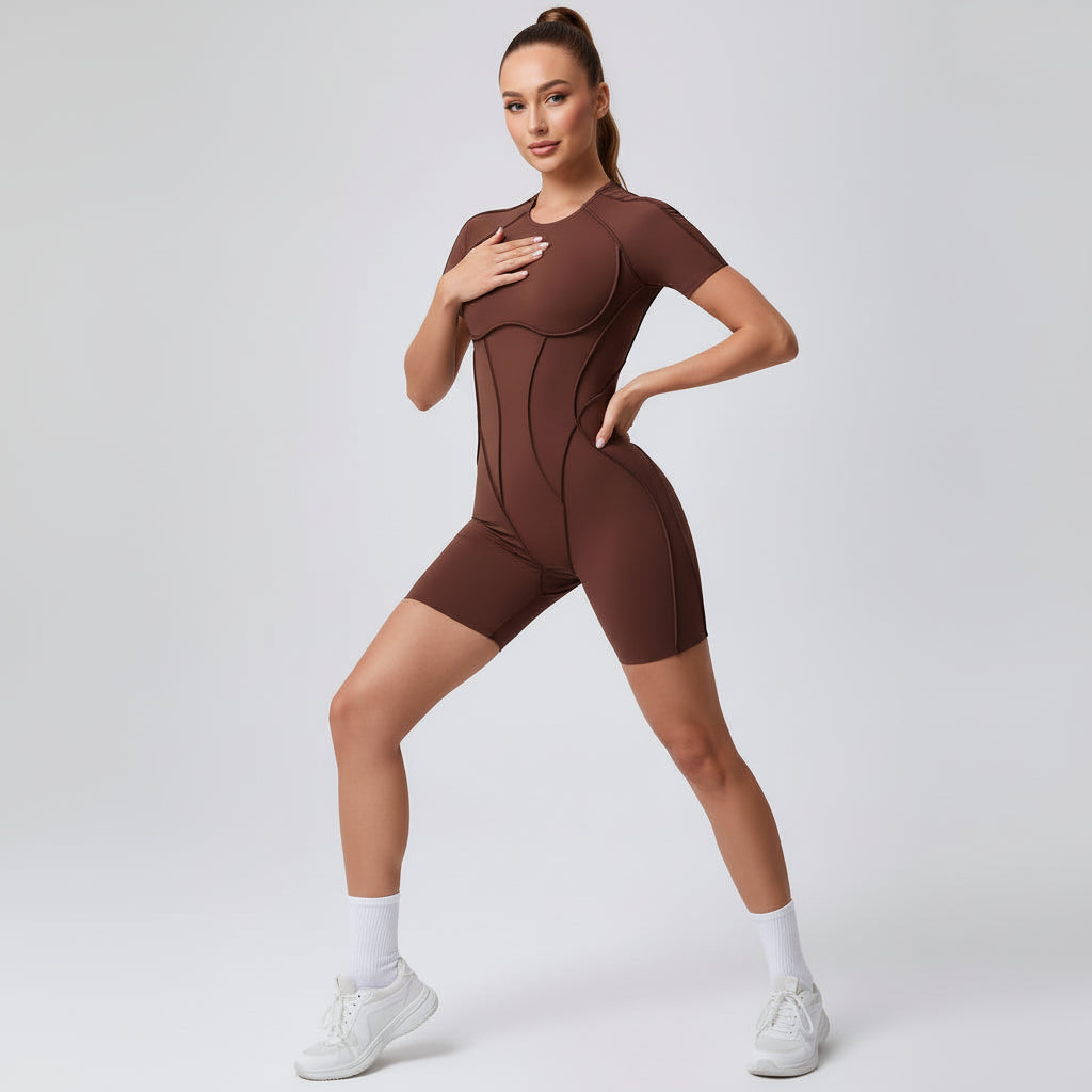 Contour Fit Yoga Romper -Brown