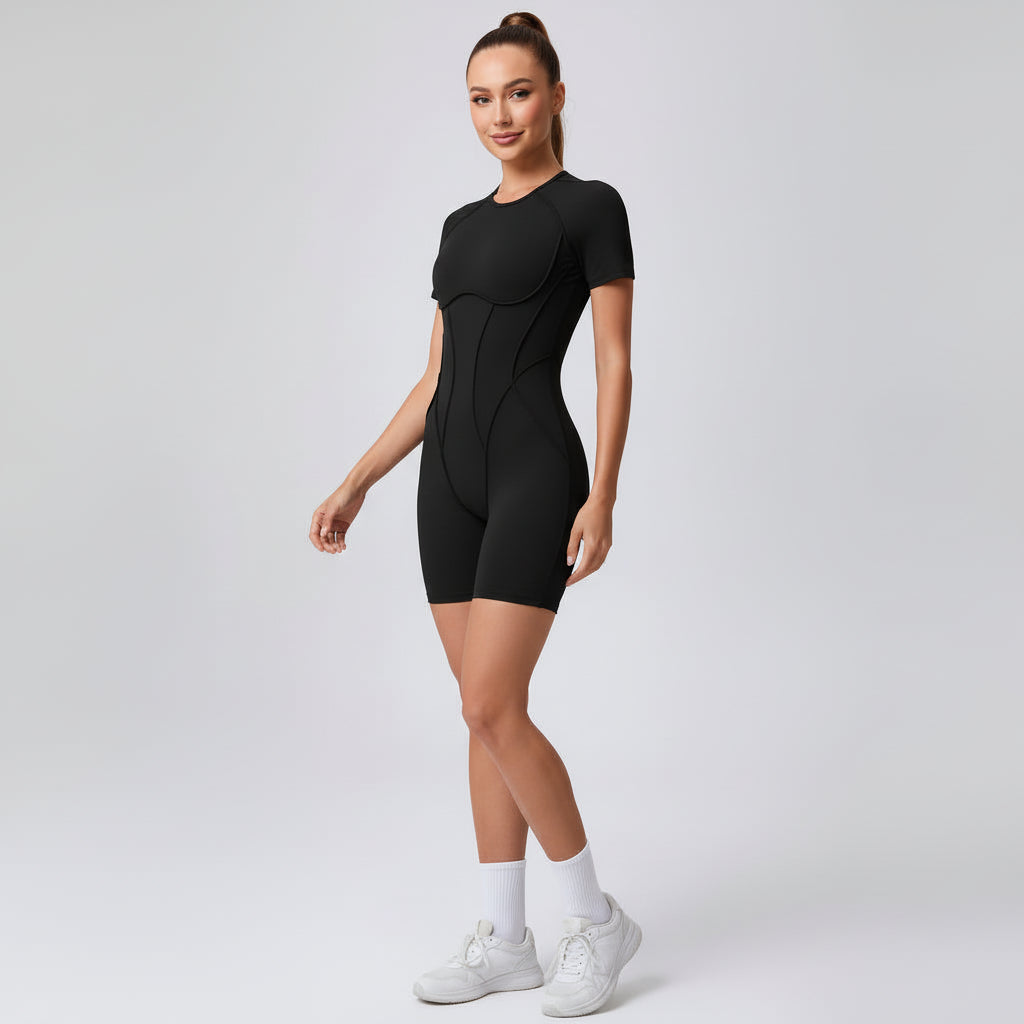 Contour Fit Yoga Romper -Black