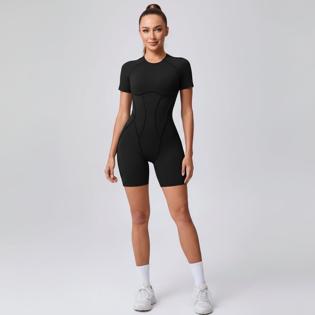 Contour Fit Yoga Romper -Black