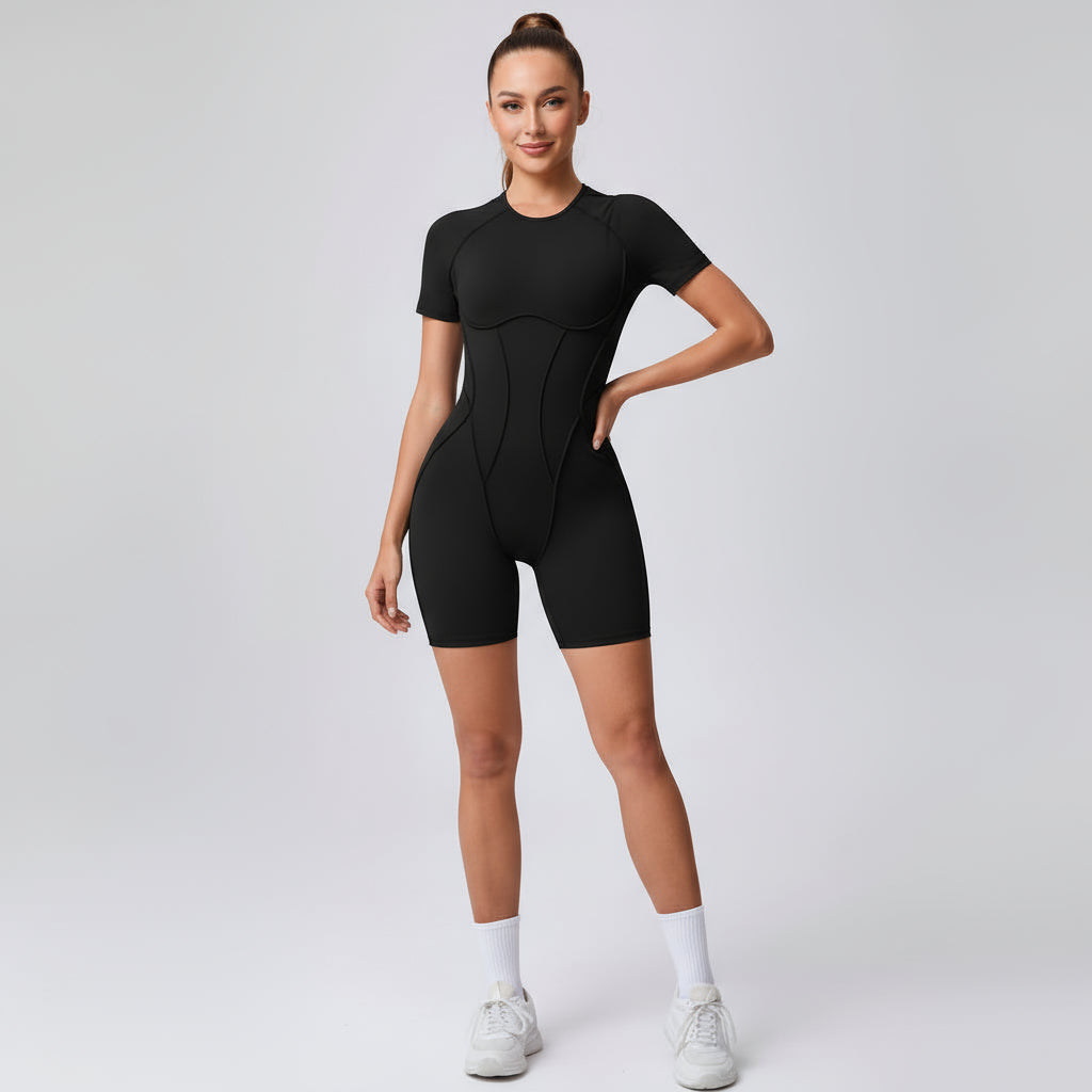 Contour Fit Yoga Romper -Black