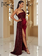 One-Shoulder Sequin Velvet Gown