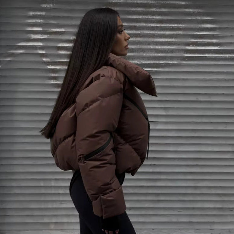 Stand Collar Cotton-Filled Zipper Jacket