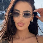 Luxuriöse randlose Polygon-Sonnenbrille für Damen – Vintage Braun Rhombus Gradient UV400 Brillen