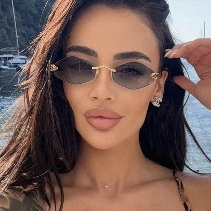 Luxury Rimless Polygon Sunglasses for Women – Vintage Brown Rhombus Gradient UV400 Eyewear