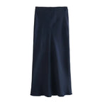 Elegant Satin High Waist Midi Skirt – Office Chic Summer Style for Women