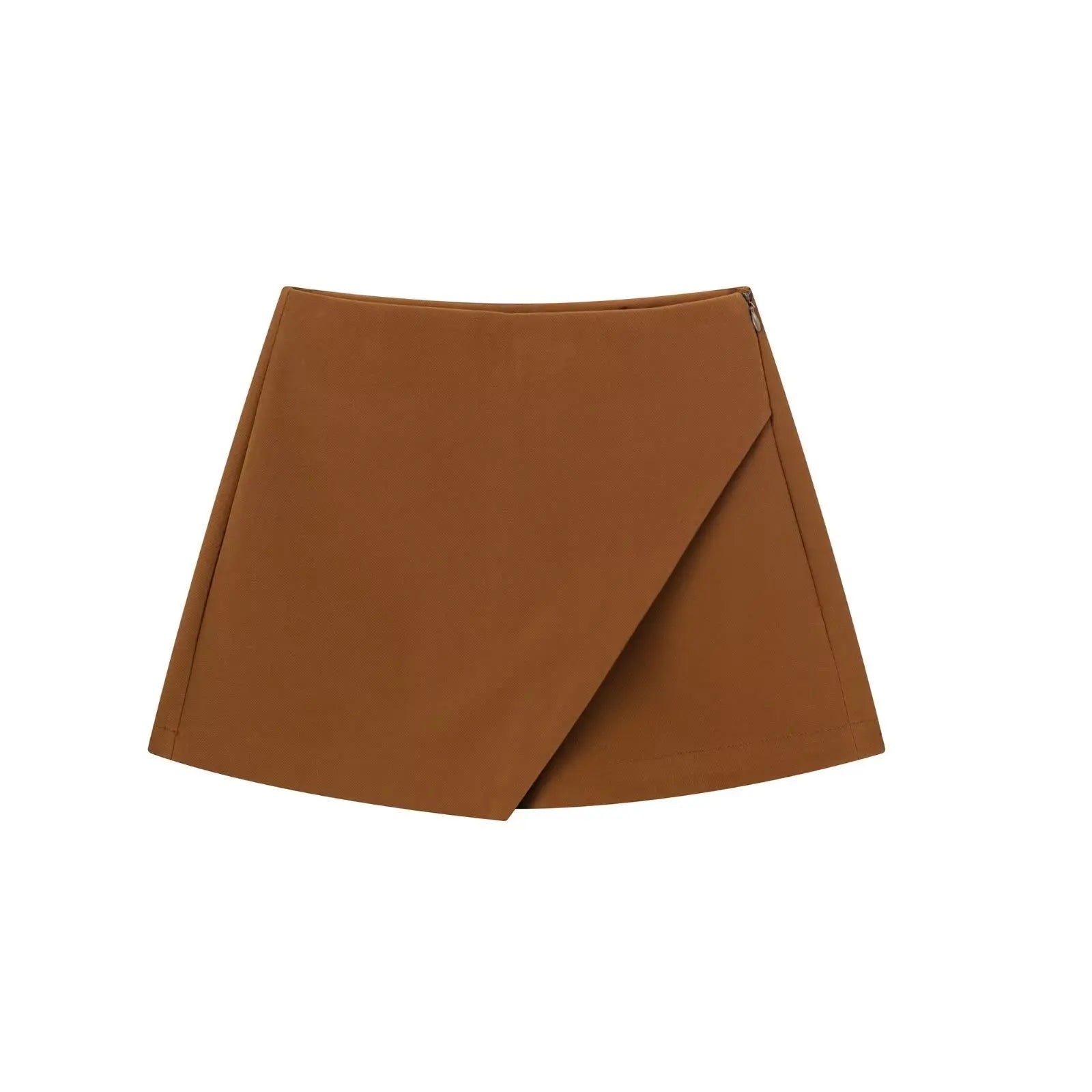 Women's Asymmetrical High Waist Skort – Vintage Zipper Shorts Skirt with Back Pockets