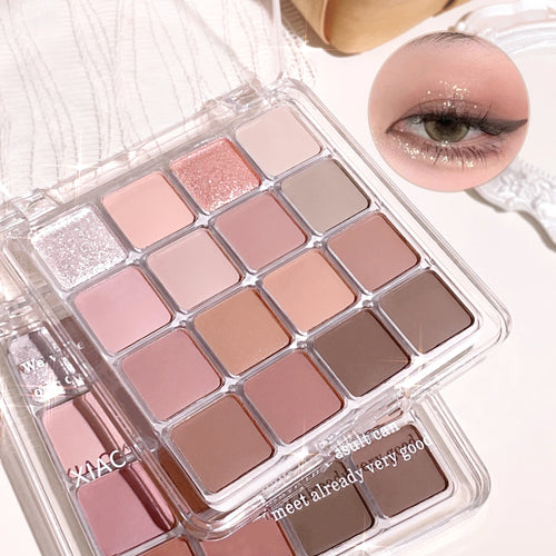 16-Color Sunset Eyeshadow Palette – Matte & Shimmer Earth Tones, Waterproof Korean Eye Makeup