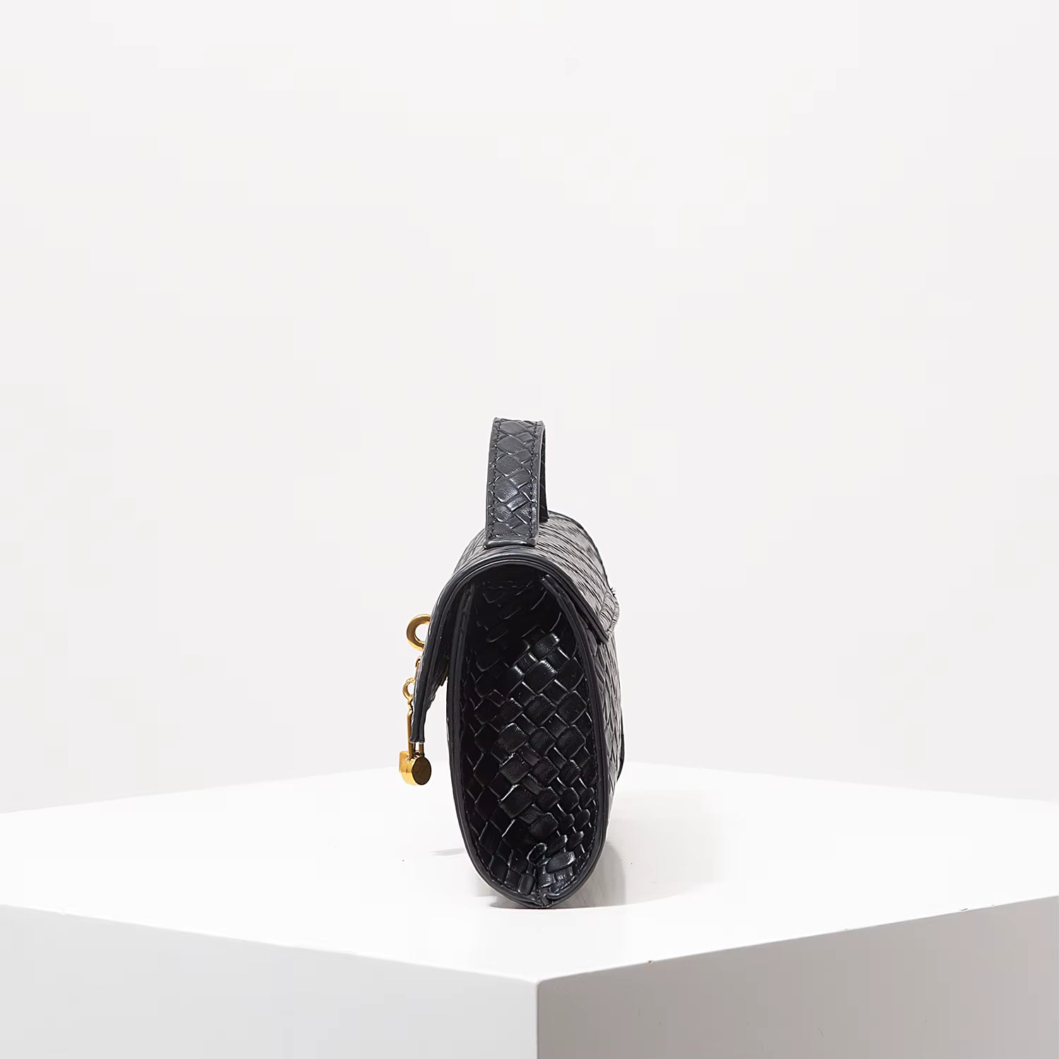 Woven Burgundy Baguette Clutch with Gold Lock