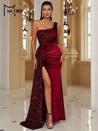 One-Shoulder Sequin Velvet Gown