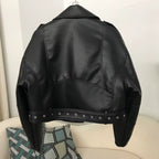 Women's Vintage Vegan Leather Biker Jacket – Oversized Belted Moto Style