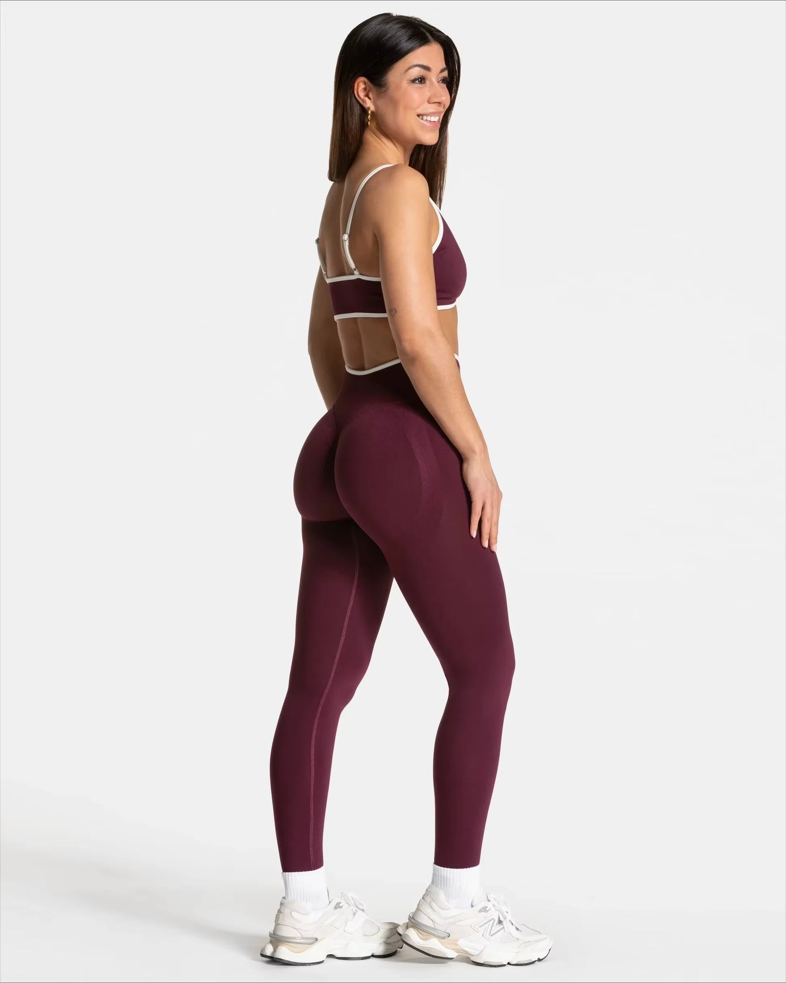 Leggings de sport taille haute sans coutures – Pantalon de yoga uni avec bordure blanche et effet gainant