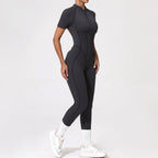 Backless Zip Yoga Jumpsuit -Gray