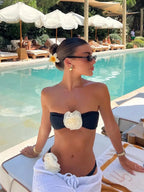 Romantic 3D Flower Bikini Set – Bandeau Swimwear with Feminine Charm