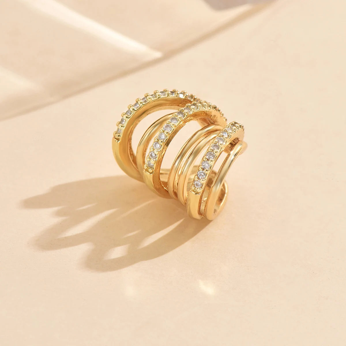 3pcs Gold Zircon Clip-On Earrings Set for Women – Non-Piercing Cuff Style, Trendy Geometric Design