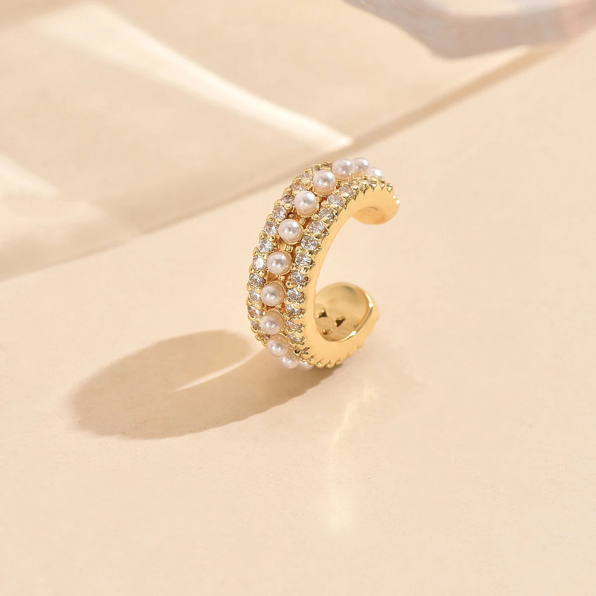 3pcs Gold Zircon Clip-On Earrings Set for Women – Non-Piercing Cuff Style, Trendy Geometric Design