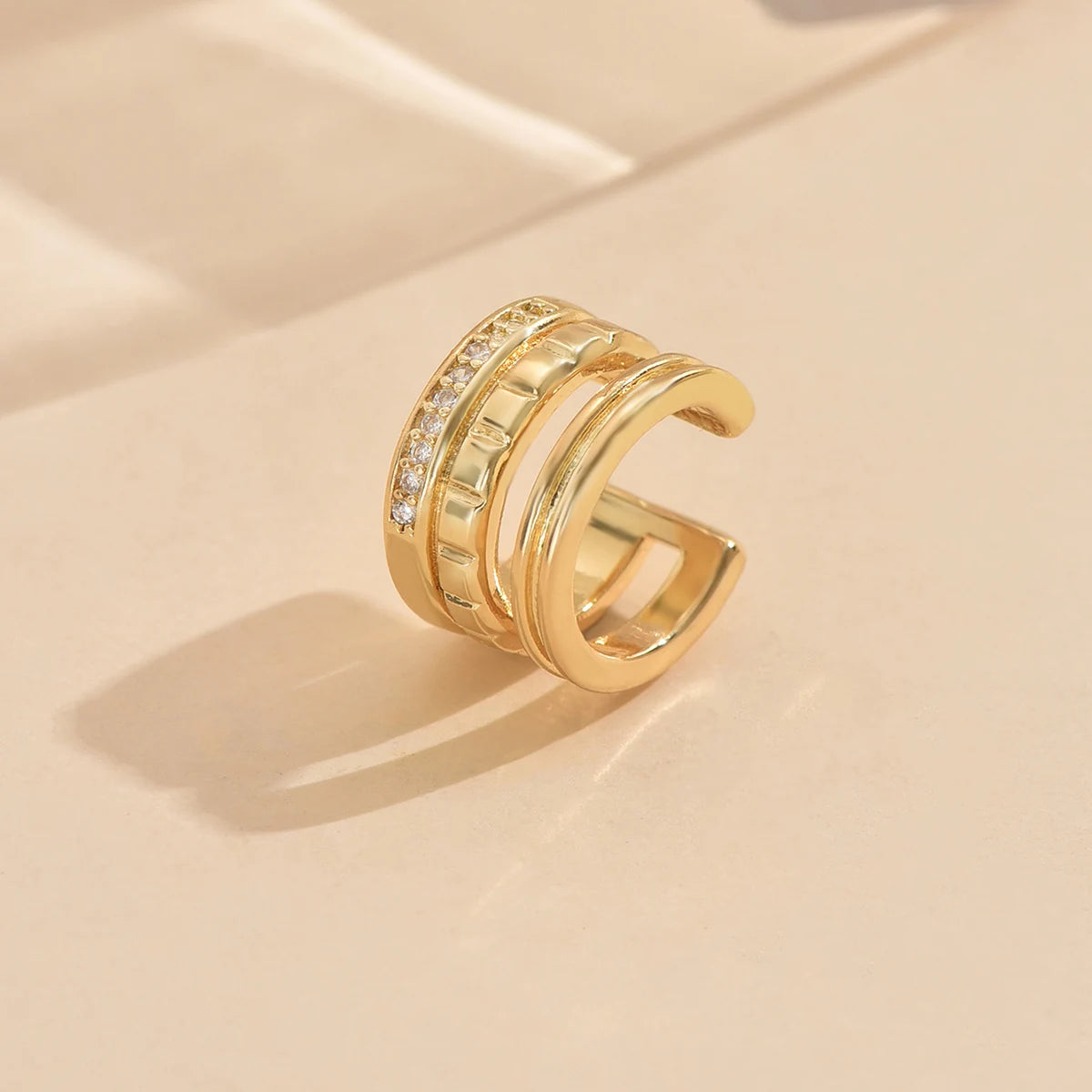 3pcs Gold Zircon Clip-On Earrings Set for Women – Non-Piercing Cuff Style, Trendy Geometric Design