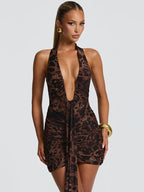 Leopard Print Halter Mini Dress – Sexy Backless Party Look