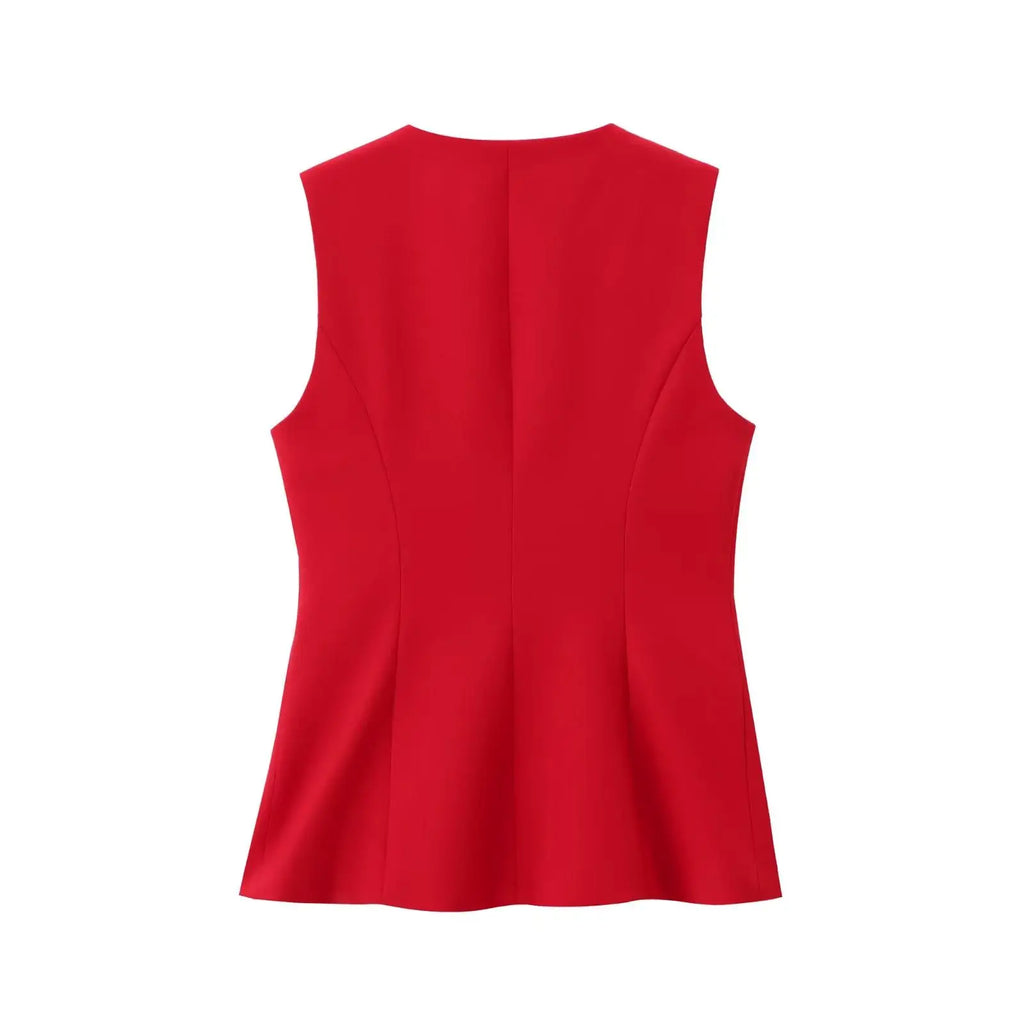 Women's Vintage Two-Piece Suit Set – Sleeveless Vest & Split Straight-Leg Pants | Spring Summer Office Outfit
