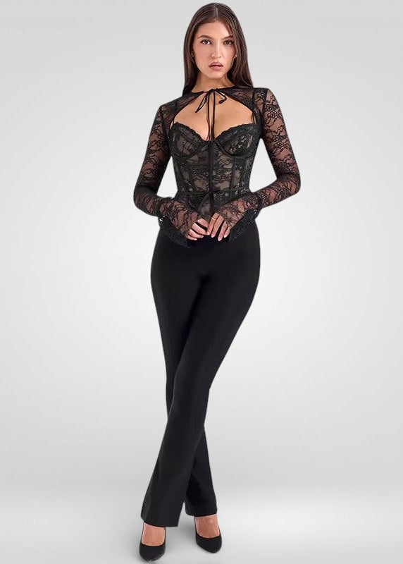 Sheer Lace Flare Sleeve Club Top