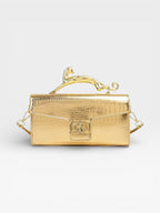 Croc-Embossed Luxe Bag with Golden Panther Handle