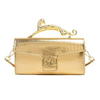 Croc-Embossed Luxe Bag with Golden Panther Handle