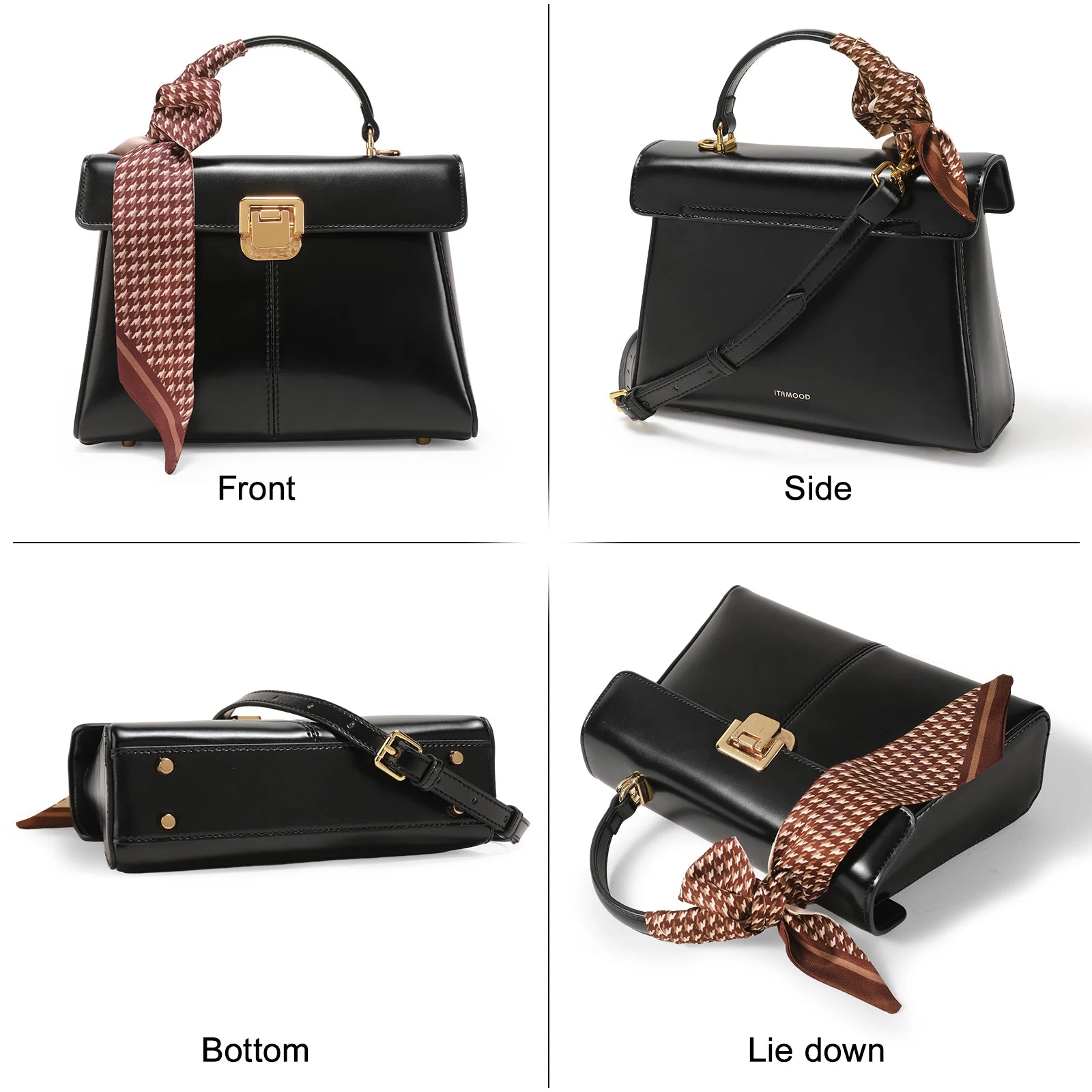 Luxury Genuine Leather Crossbody Bag – Versatile Messenger Handbag with Scarf Decor for Women