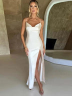 Elegant Satin Evening Dress – Backless Slim Fit with Side Slit