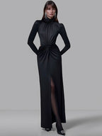 Premium Turtleneck Backless Split Maxi Dress