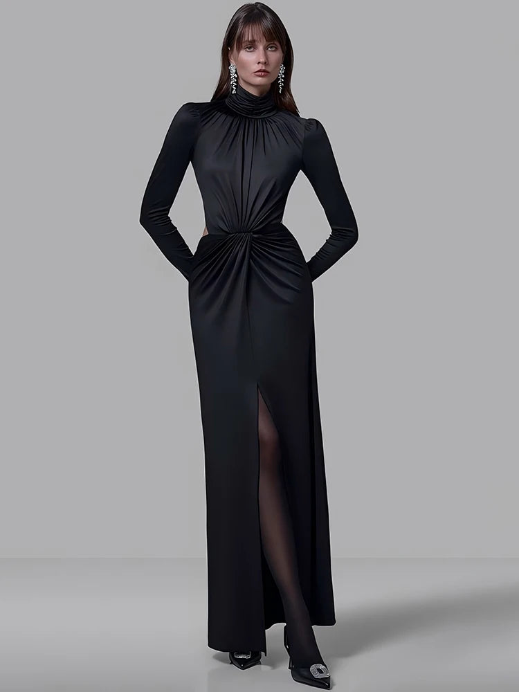 Premium Turtleneck Backless Split Maxi Dress