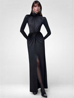 Maxi šaty s rolákem a odhalenými zády, prémiové velikosti