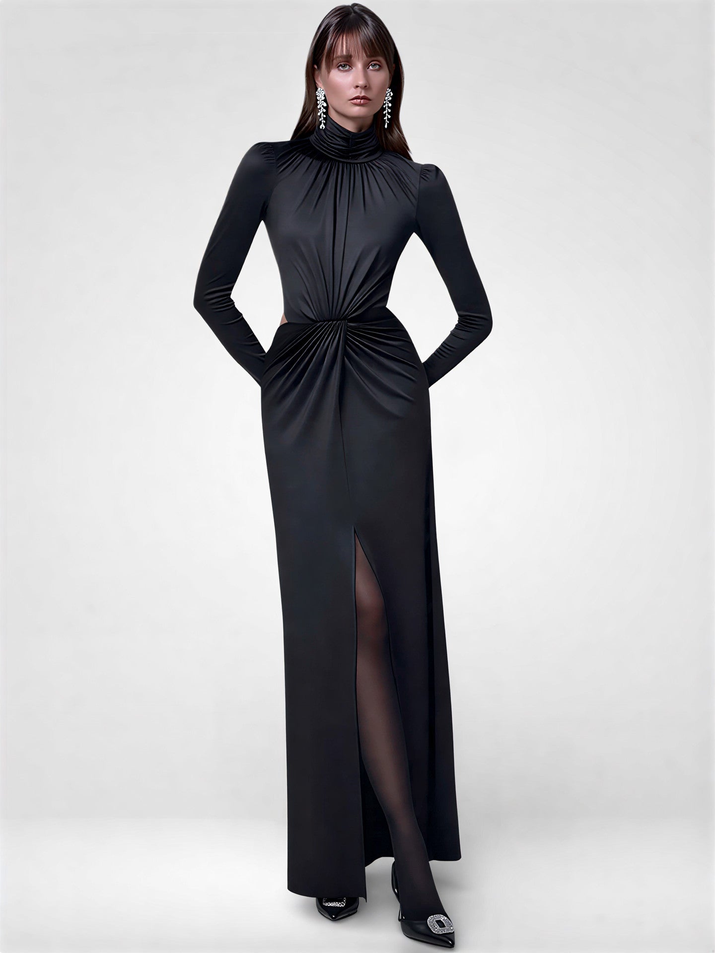 Maxi šaty s rolákem a odhalenými zády, prémiové velikosti