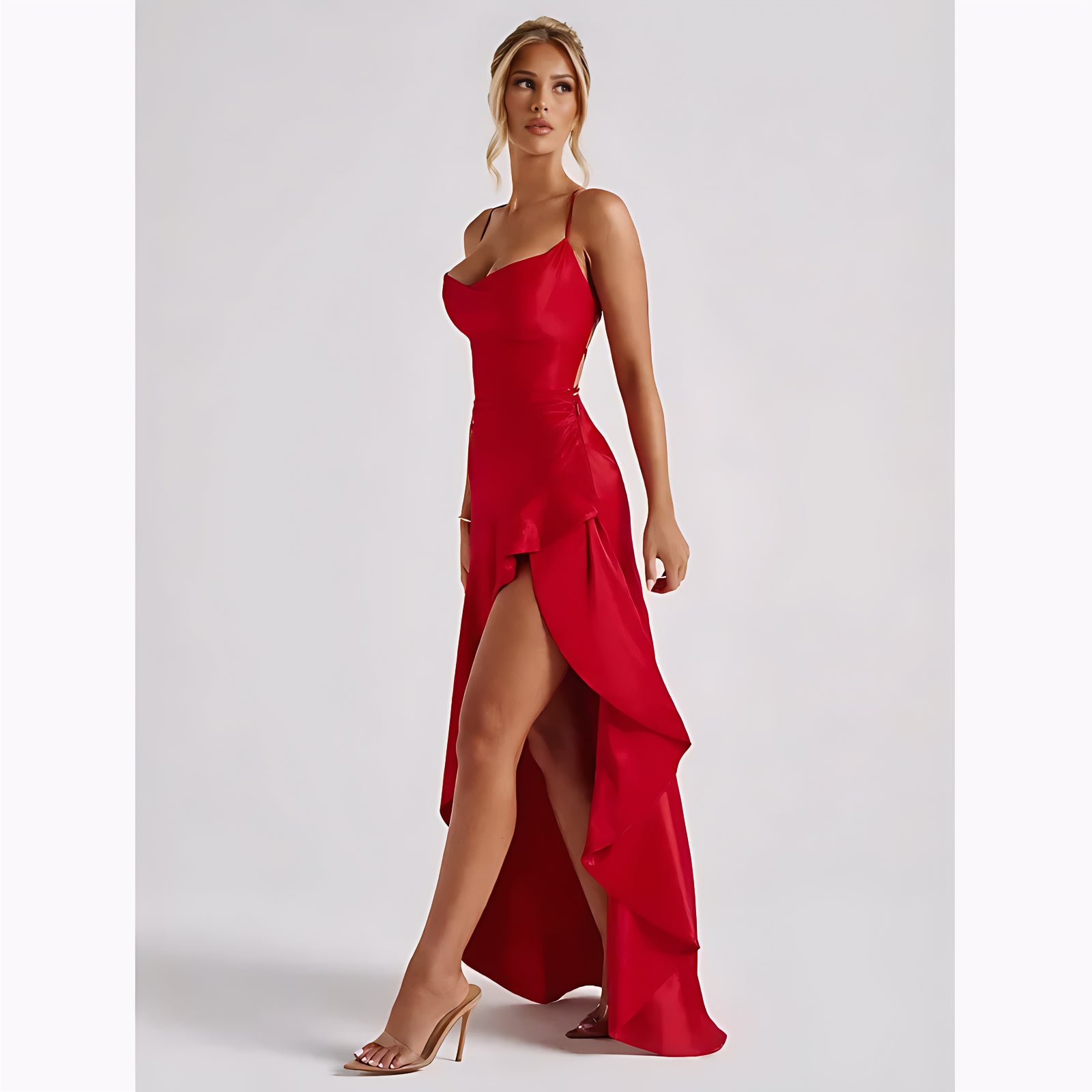 Strapless Asymmetrical Backless Midi Dress