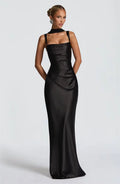 Satin Lace-Up Backless Maxi Dress – Sexy Halter Off-Shoulder Bodycon Gown