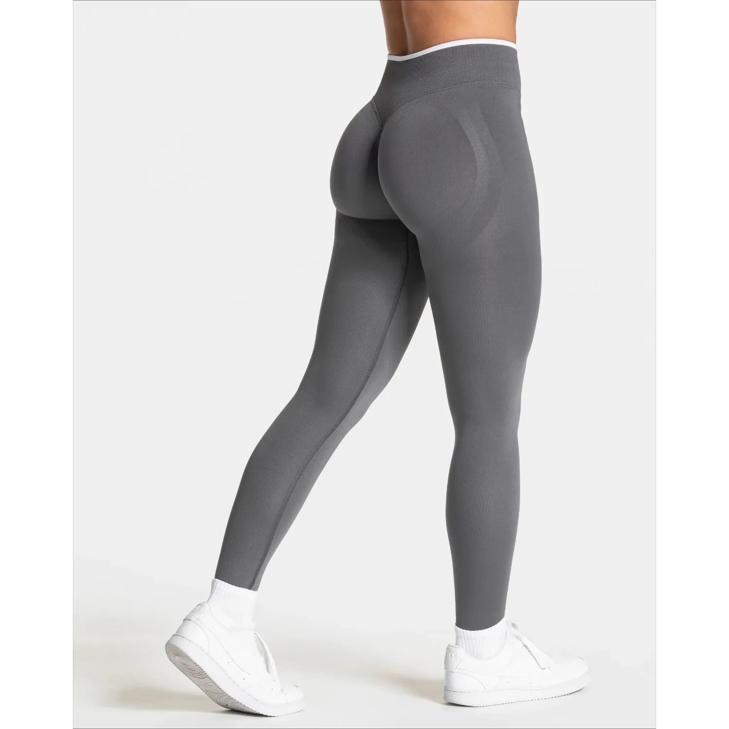 Seamless High-Waist Sports Leggings – Hip-Lifting Solid Color Yoga Pants with White Edge Waist